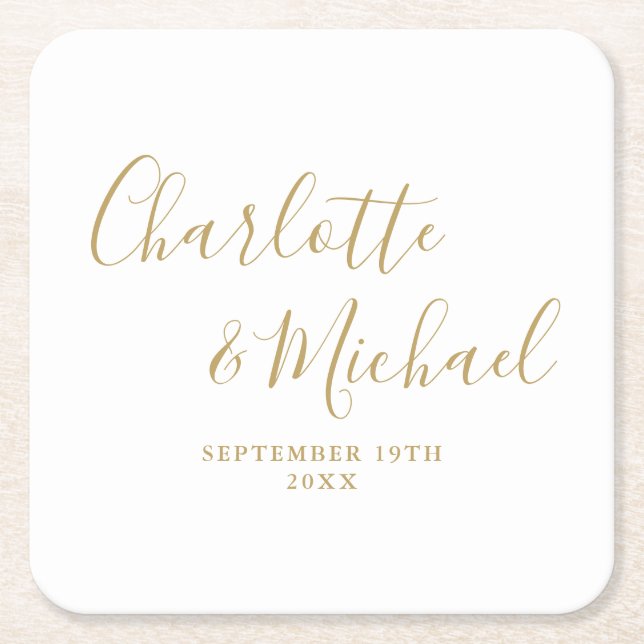 Elegante Signature Script Gold-Hochzeit Rechteckiger Pappuntersetzer (Vorderseite)