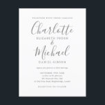 Elegante Signature Script-Hochzeit Einladungspostkarte<br><div class="desc">Diese elegante,  graue und weiße Hochzeitseinladung kann mit Ihren Informationen in chic gray Schrift personalisiert werden. Entwickelt von Thisisnotme©</div>