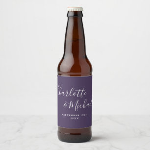 Elegante Signature Script Lila Hochzeit Bierflaschenetikett