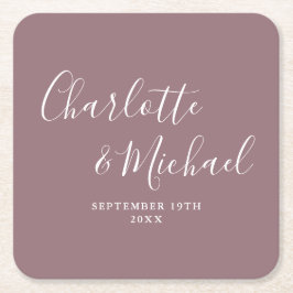 Elegante Signature Script Mauve Wedding Rechteckiger Pappuntersetzer