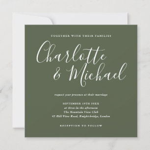 Elegante Signature Script Olive Green Wedding Einladung