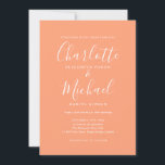 Elegante Signature Script Peach Hochzeit Einladung<br><div class="desc">Elegante Signatur Script Hochzeitseinladung mit Signature Stilnamen,  diese stilvolle pfirsichfarbene und weiße Hochzeitseinladung kann mit Ihren Informationen in schicken weißen Schriften personalisiert werden. Entwickelt von Thisisnotme©</div>