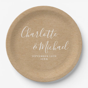 Elegante Signature Script Rustic Kraft Hochzeit Pappteller