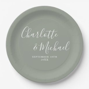 Elegante Signature Script Sage Green Wedding Pappteller
