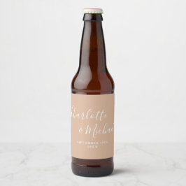 Elegante Signature Script Tan Taupe Hochzeit Bierflaschenetikett