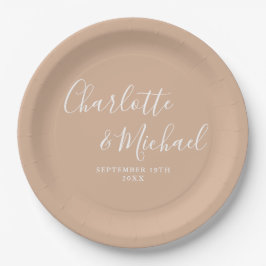 Elegante Signature Script Tan Taupe Hochzeit Pappteller