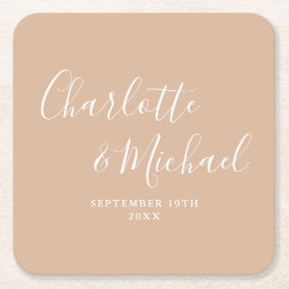 Elegante Signature Script Tan Taupe Hochzeit Rechteckiger Pappuntersetzer