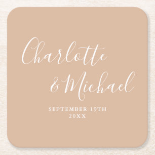 Elegante Signature Script Tan Taupe Hochzeit Rechteckiger Pappuntersetzer