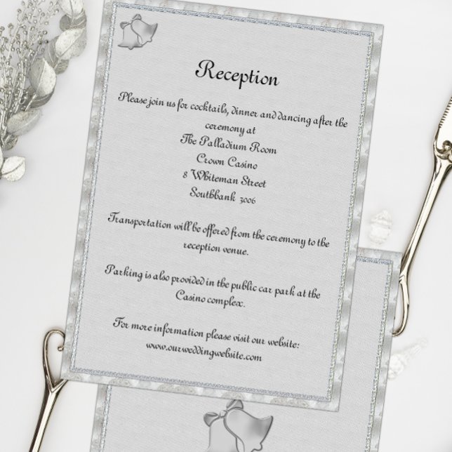 Elegante Silber Bells Hochzeitsempfang Details Einladung (Von Creator hochgeladen)