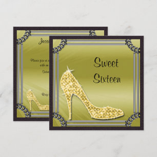Elegante silber gerahmte goldene Stiletto Sweet 16 Einladung