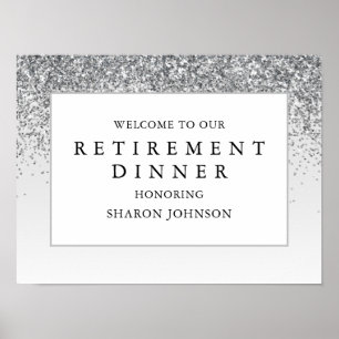 Elegante Silber-Glitter-Ruhestandsfeier-Willkommen Poster