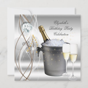 Elegante Silber Gold Champagner Geburtstagsfeier Einladung