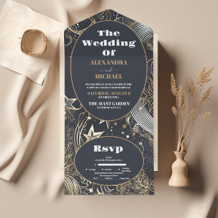 Elegante Silber-Gold-Himmelhochzeit All In One Einladung