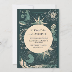 Elegante Silber-Grün-Tarot-Hochzeit Einladung