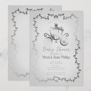 Elegante Silber-Kutsche-Geschichtenbuch-Baby-Party Einladung