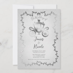 Elegante Silber-Kutsche Weiße Storybook-Hochzeit Einladung