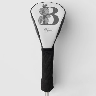 Elegante Silber-Pfingstrose mit Monogramm Anfangsb Golf Headcover