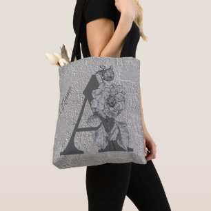 Elegante Silber-Pfingstrose mit Monogramm Anfangsb Tasche