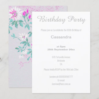 ELEGANTE SILBER PINK AQUA UND WEISSE BLUME EINLADUNG