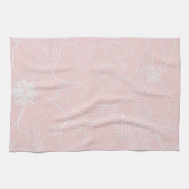 Elegante Silber-Rose floral Zeichnend rosa Design Geschirrtuch (Horizontal)