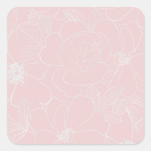 Elegante Silber-Rose floral Zeichnend rosa Design Quadratischer Aufkleber (Vorderseite)