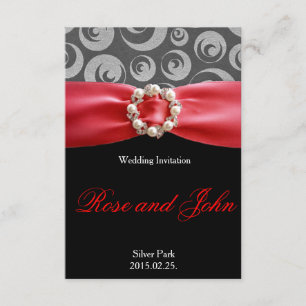 Elegante silber-schwarze rote Satinband-Hochzeitsk Einladung