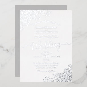 Elegante Silber-Spitzen auf klassischer weißer Hoc Folieneinladung
