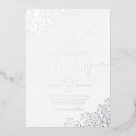 Elegante Silber-Spitzen auf klassischer weißer Hoc Folieneinladung