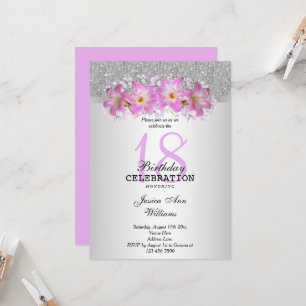 Elegante Silber- und Belladonna-Lilien 18. Geburts Einladung