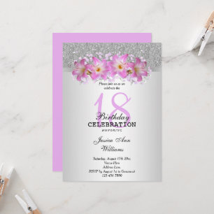 Elegante Silber- und Lilien-Belladonna zum 18. Geb Einladung