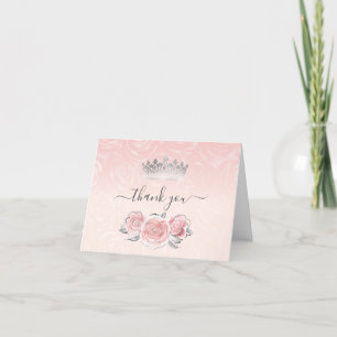 Elegante Silber- und rosa Rosen Wasserfarben gefal Dankeskarte