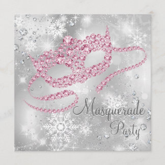 Elegante Silber- und Rosafarbene Maskenparty Einladung