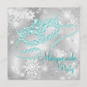 Elegante Silber- und Türkisblaue Maskenparty Einladung