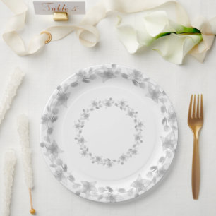 Elegante Silber- und Weiße Hochzeits-/Jubiläumsfei Pappteller