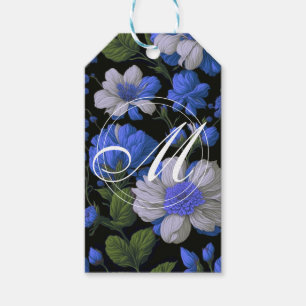 Elegante silberblaue, elegante Retrofloralen Geschenkanhänger