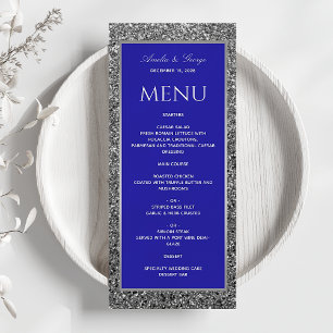 Elegante Silberblaue Hochzeit Menükarte