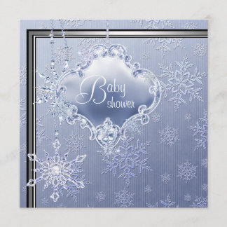 Elegante Silberblaue Schneeflocken-Baby-Party für Einladung