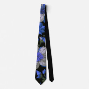 Elegante silberblaue weiße elegante Retro-Blumen Krawatte