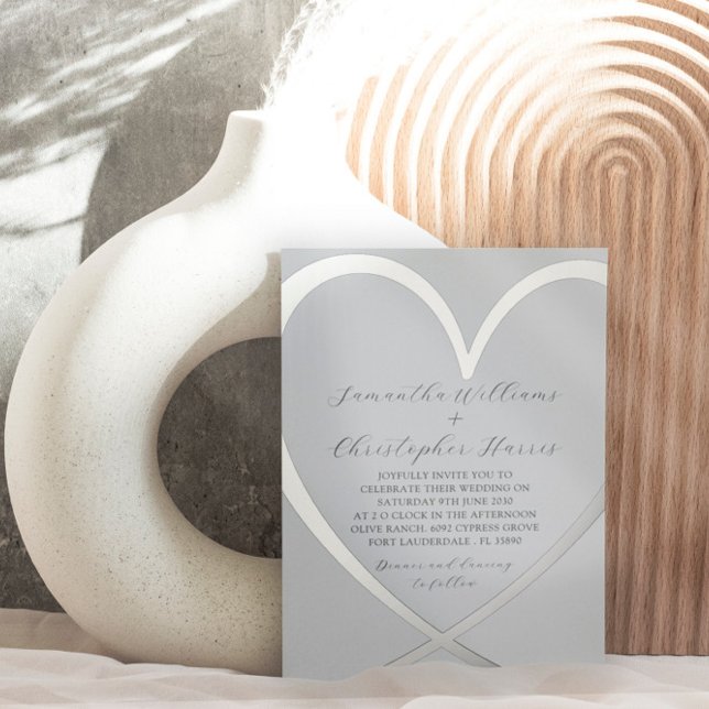 Elegante Silberfolie Herz Dusty Blue Wedding Folieneinladung (Von Creator hochgeladen)