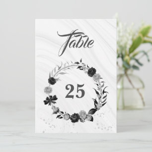 Elegante silbergraue und schwarze Kranz-Tischnumme Einladung