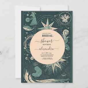 Elegante silbergrüne Tarot-Brautparty Einladung