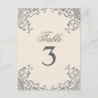 Elegante Silberne Beige Hochzeitstische Tischkarte