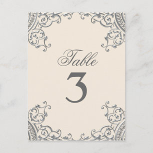 Elegante Silberne Beige Hochzeitstische Tischkarte Postkarte