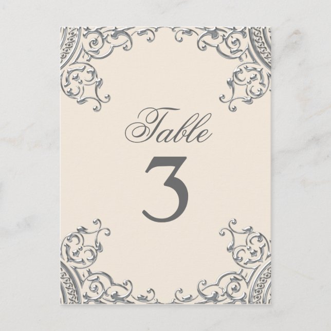 Elegante Silberne Beige Hochzeitstische Tischkarte Postkarte (Vorderseite)