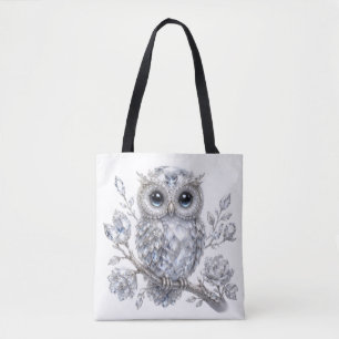 Elegante silberne Eulen-Botanik-Magie-Nacht-Dekora Tasche