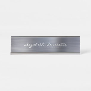 Elegante silberne gebürstete Metallhandschrift Schreibtischnamensplakette