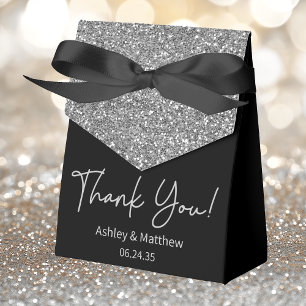 Elegante silberne Glitter-Hochzeit Danke Geschenkschachtel