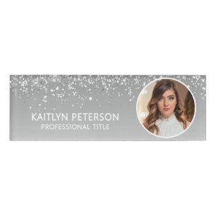 Elegante silberne Glitter-Mitarbeiter-Foto-ID Namenschild
