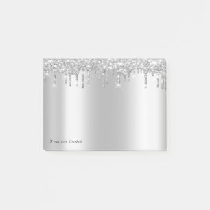 Elegante silberne Glitter-Tropfen Post-it Klebezettel