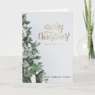 Elegante silberne Glitter-Weihnachtsbaum-Ornamente Feiertagskarte